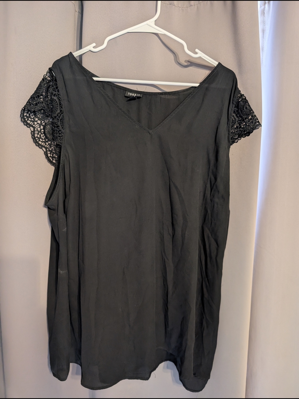 Torrid Black V-Neck Crochet Sleeve Women's Top